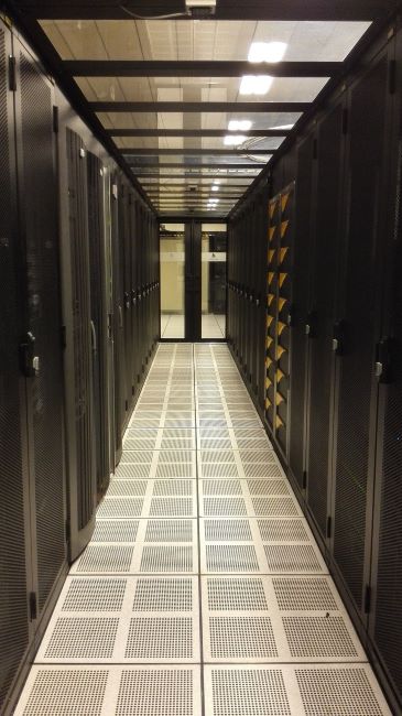 server room with perforated floor tiles