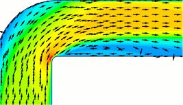 cfd model showing flow through duct elbow